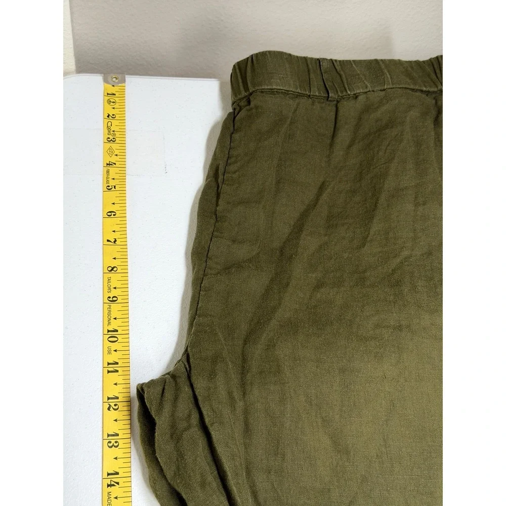 Quince Pants Womens Large Martini Olive Green Cropped European Linen Casual
